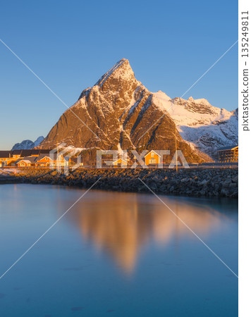 Vertical view of Reine and Hamnoy fishing villages in Lofoten Islands, Norway. Vertical view of Reine and Hamnoy fishing villages in Lofoten Islands, Norway. 135249811