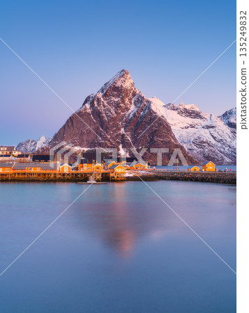 Sunrise over Reine and Hamnoy village, Lofoten Islands, Norway.  135249832