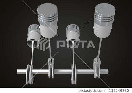 Four cylinder car engine isolated on black background 135249880
