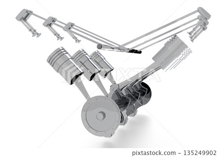 Six cylinder car engine isolated on white background 135249902