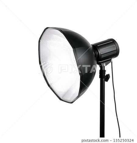 Studio Light Stands on a Tripod Ready for a Photoshoot Session at a Professional Studio Location 135250324