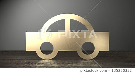 Geometrical passenger car shape on wooden desks Geometrical passenger car shape on wooden desks 135250332