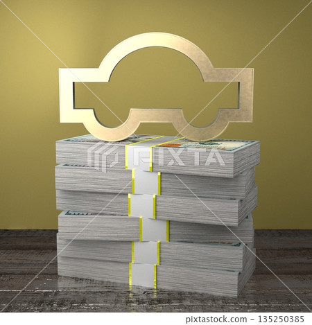 Passenger car shape on pile of money 135250385
