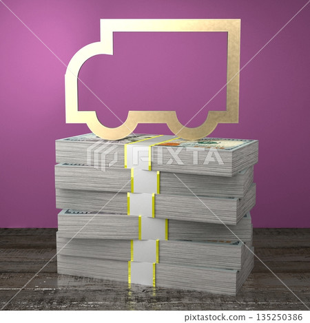 Truck shape on pile of money 135250386