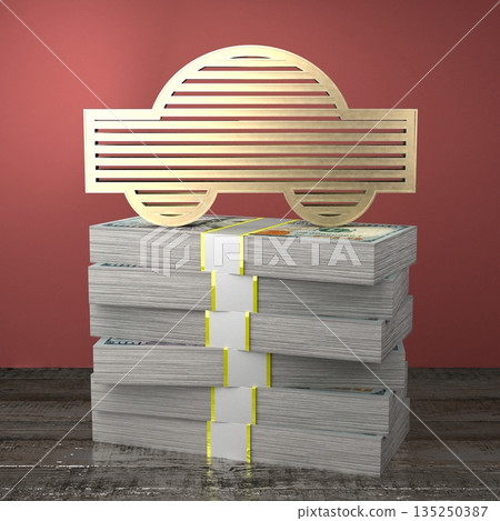 Passenger car shape on pile of money Passenger car shape on pile of money 135250387