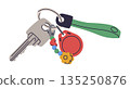 Keys bunch. Modern door keys with keychain, real estate property locking keys flat vector illustration. House keys on white background 135250876