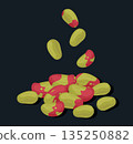 Raw pistachio nuts. Peeled pistachios handful, vegetarian diet organic tasty nut snack flat vector illustration. Tasty pistachio nuts 135250882