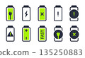 Smartphone battery charging indicators. Mobile phone battery icons, cell phone battery charge levels. Flat vector illustrations set 135250883