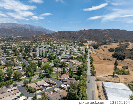 Aerial view of Yucaipa city, in San Bernardino County, California, United States 135251104