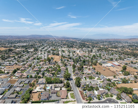Aerial view of Yucaipa city, in San Bernardino County, California, United States 135251105