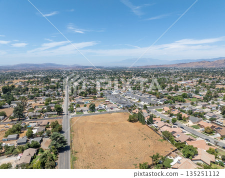 Aerial view of Yucaipa city, in San Bernardino County, California, United States 135251112