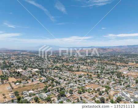 Aerial view of Yucaipa city, in San Bernardino County, California, United States 135251113