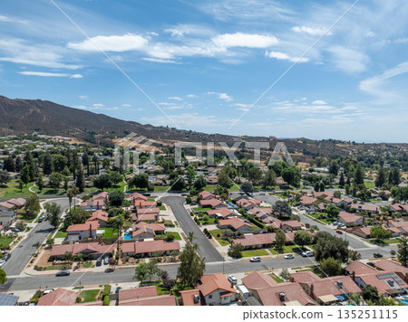 Aerial view of Yucaipa city, in San Bernardino County, California, United States 135251115