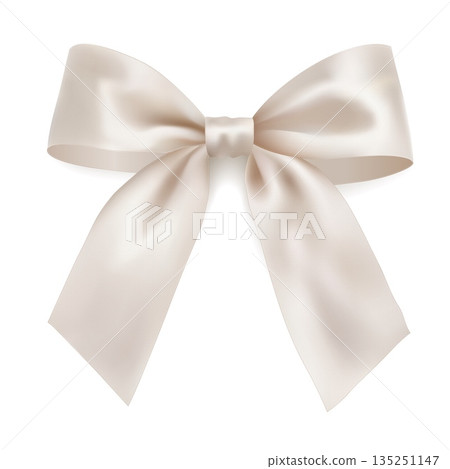 White satin ribbon bow with long tails isolated on white background elegant gift wrapping decoration for wedding and holidays 135251147