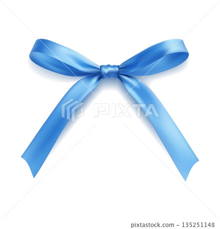 Blue satin ribbon bow with long tails isolated on white background realistic gift decoration element Blue satin ribbon bow with long tails isolated on white background realistic gift decoration element 135251148
