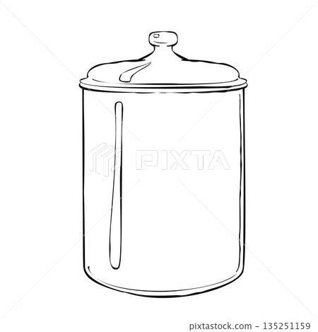 Hand drawn kitchen canister with lid minimal black line art storage jar container icon isolated on white 135251159