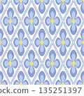 Abstract flowers in rhomb. Light blue flower element on white background. Floral geometry seamless pattern. Fantasy repetitive ornament 135251397