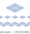 Set of rhomb flowers design element. Light blue flower element. Floral seamless border. Fantasy repetitive ornament for decor clothes, textile, cards. 135251406