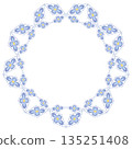 Light blue fantasy flowers isolated design element. Floral graceful round frame for your text, photo, etc. Mandala vector illustration. 135251408