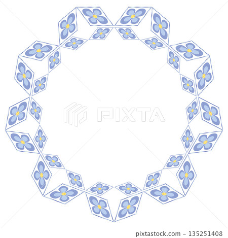 Light blue fantasy flowers isolated design element. Floral graceful round frame for your text, photo, etc. Mandala vector illustration. Light blue fantasy flowers isolated design element. Floral graceful round frame for your text, photo, etc. Mandala vector illustration. 135251408
