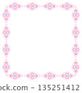 Pink floral square frame. Simple flowers isolated design element on white background. Floral tile vector illustration. Fantasy square ornament 135251412