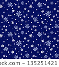 Seamless pattern of many small blue flowers on dark blue background. Winter night with snowfall. Folk floral pattern 135251421