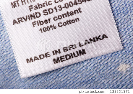 The label on clothing made in Sri Lanka The label on clothing made in Sri Lanka 135251571