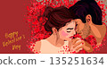 Valentines Day cute Romantic greeting card or poster. Man and woman. 135251634