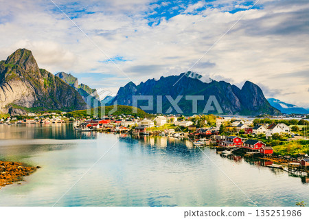 Fjord and mountains landscape. Lofoten Norway Fjord and mountains landscape. Lofoten Norway 135251986