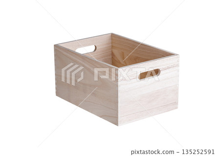 Minimalist Empty Wood Box with Oval Handles - Clean Design 135252591