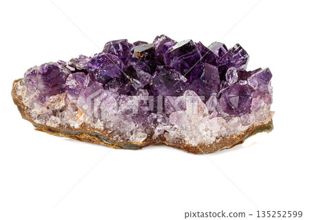 Amethyst Crystal Druse macro mineral on white background Amethyst Crystal Druse macro mineral on white background 135252599
