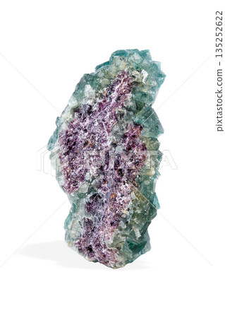 Natural Green Fluorite Crystal Cluster on White Background Natural Green Fluorite Crystal Cluster on White Background 135252622