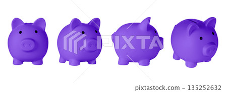 Set Piggy bank pig Purple, violet color on isolated white background 135252632