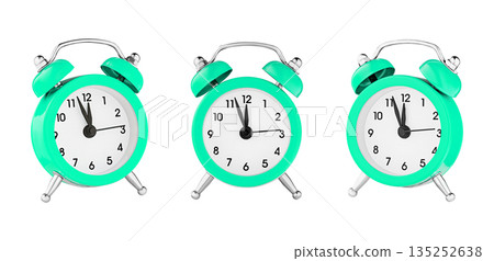 classic watch, pointer clock, green color alarm watch on isolated white background 135252638