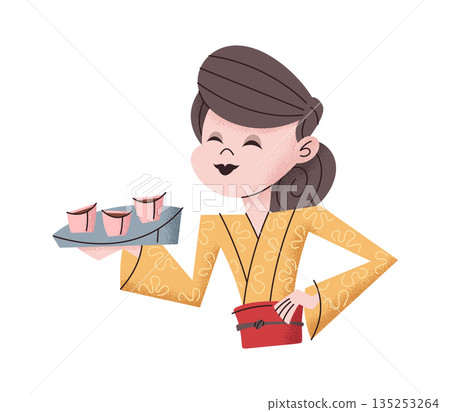 Charming waitress serving tea portrait 135253264