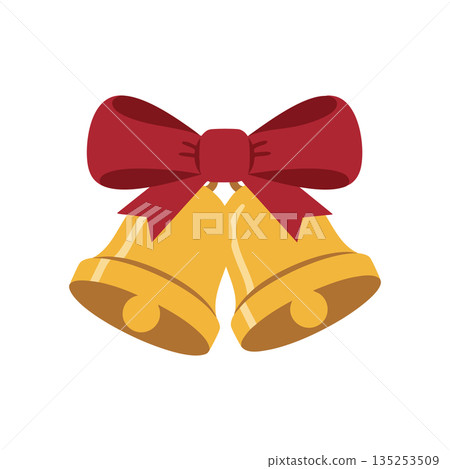 Golden bells with red bow festive decoration illustration vector art 135253509