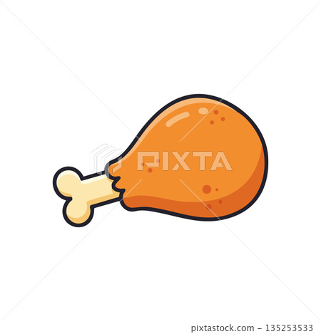 Chicken Drumstick Cartoon Style Fried Food Illustration Vector Image 135253533