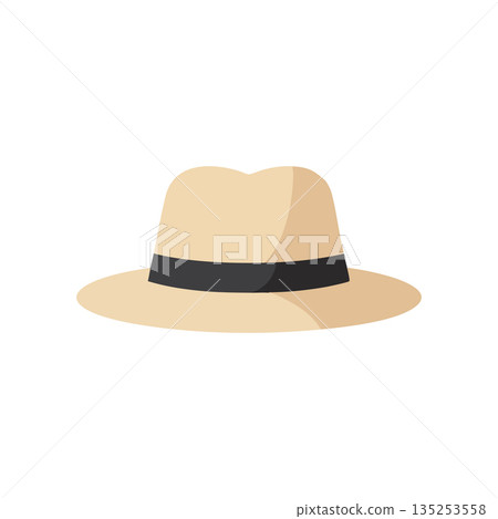 Beige wide brim fedora hat with black band simple fashion accessory vector Beige wide brim fedora hat with black band simple fashion accessory vector 135253558