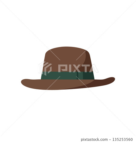 Brown fedora hat with dark green band stylish fashion accessory vector illustration Brown fedora hat with dark green band stylish fashion accessory vector illustration 135253560