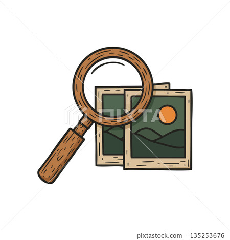 Magnifying Glass with Vintage Landscape Photographs Illustration Vector for Exploration and Detail Discovery Magnifying Glass with Vintage Landscape Photographs Illustration Vector for Exploration and Detail Discovery 135253676