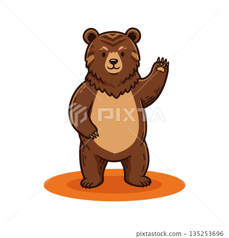 Brown Bear Standing Upright Waving Paw Friendly Animal Illustration Vector Brown Bear Standing Upright Waving Paw Friendly Animal Illustration Vector 135253696