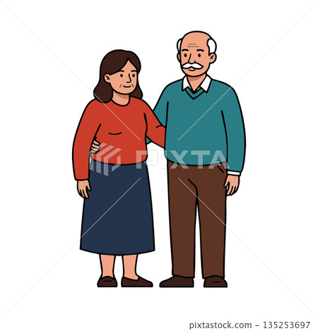 Elderly couple standing together in casual clothing vector illustration 135253697