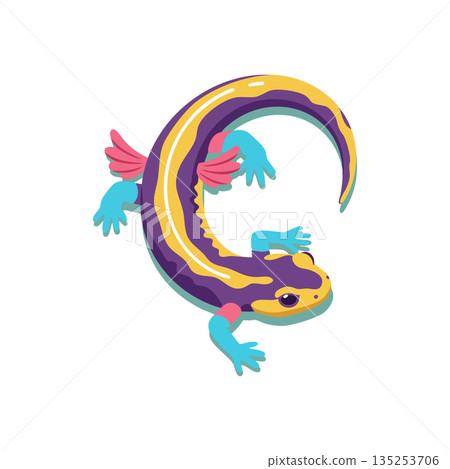 Colorful salamander with blue limbs and pink wings vector illustration in vibrant style Colorful salamander with blue limbs and pink wings vector illustration in vibrant style 135253706