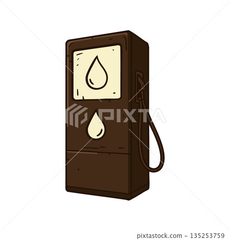 Vintage fuel pump with oil drops illustration in brown tones vector 135253759