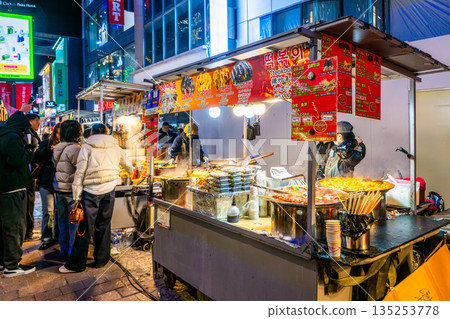 A bustling night street in Myeongdong, Seoul, South Korea 135253778
