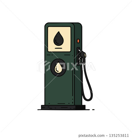 Vintage style green petrol pump illustration with fuel drop symbols vector Vintage style green petrol pump illustration with fuel drop symbols vector 135253811