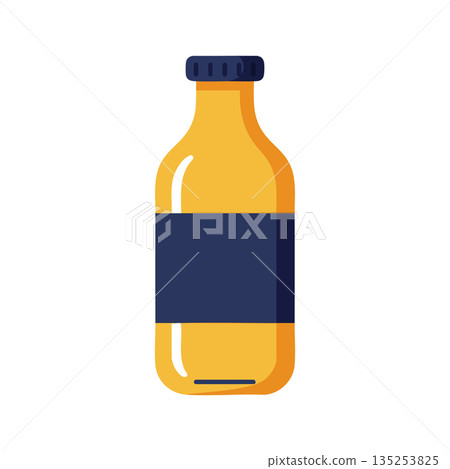 Orange juice bottle with navy blue label and cap flat vector illustration 135253825