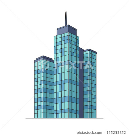 Modern glass skyscraper building with blue and teal windows vector illustration Modern glass skyscraper building with blue and teal windows vector illustration 135253852