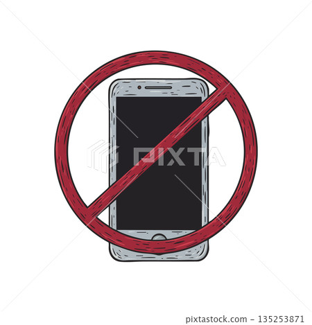 Mobile Phone Prohibited Sign Illustration with Red Circle and Slash Vector Design Mobile Phone Prohibited Sign Illustration with Red Circle and Slash Vector Design 135253871
