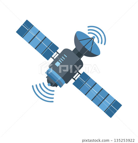 Satellite with solar panels and communication dish in space technology vector illustration Satellite with solar panels and communication dish in space technology vector illustration 135253922